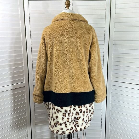 K. Jordan Sherpa Teddy Coat Size XL Color Block Animal Print - Picture 6 of 10